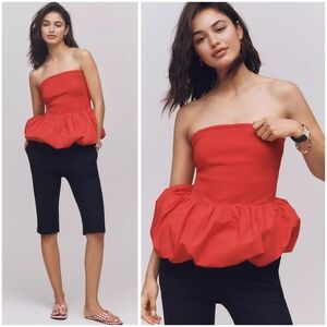 Anthropologie Maeve Strapless Bubble-Hem Peplum Top In RED